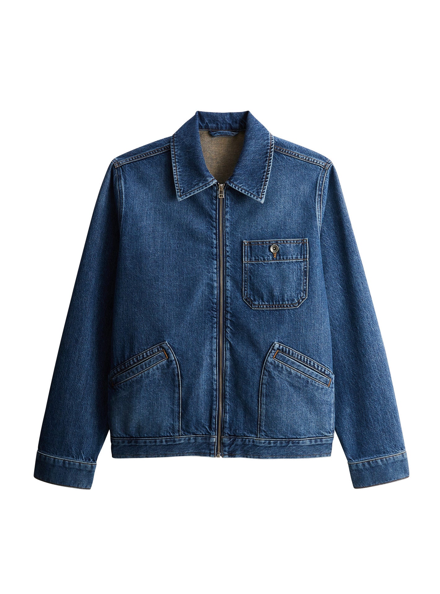 Blouson Bruce Double Stone – Blouson 100% coton bleu jean avec col chemise et volume ample boxy – packshot