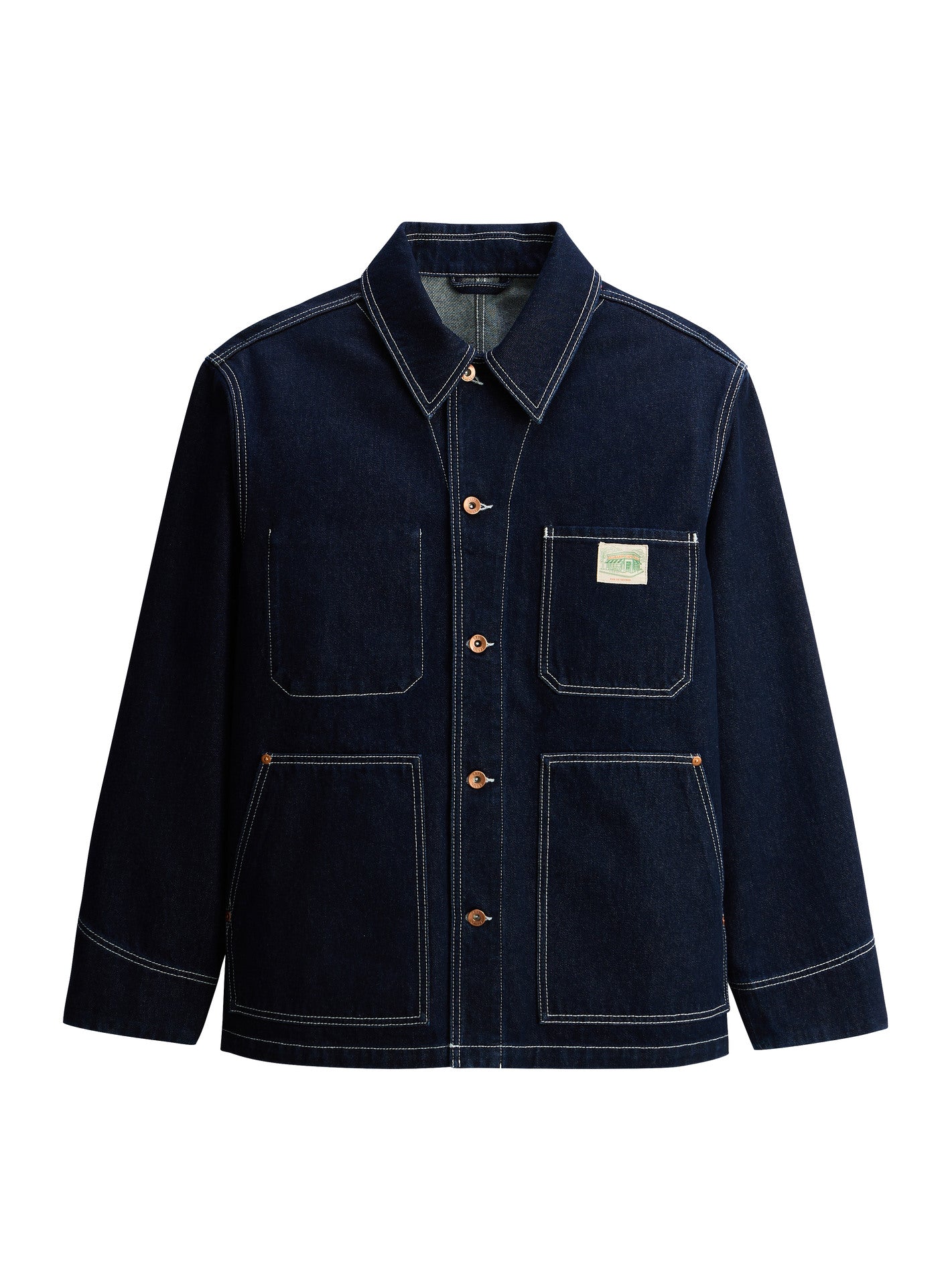 Blouson Mel Brut – Blouson 100% coton bleu foncé avec petite poche plaquée et surpiqûres contrastées – packshot