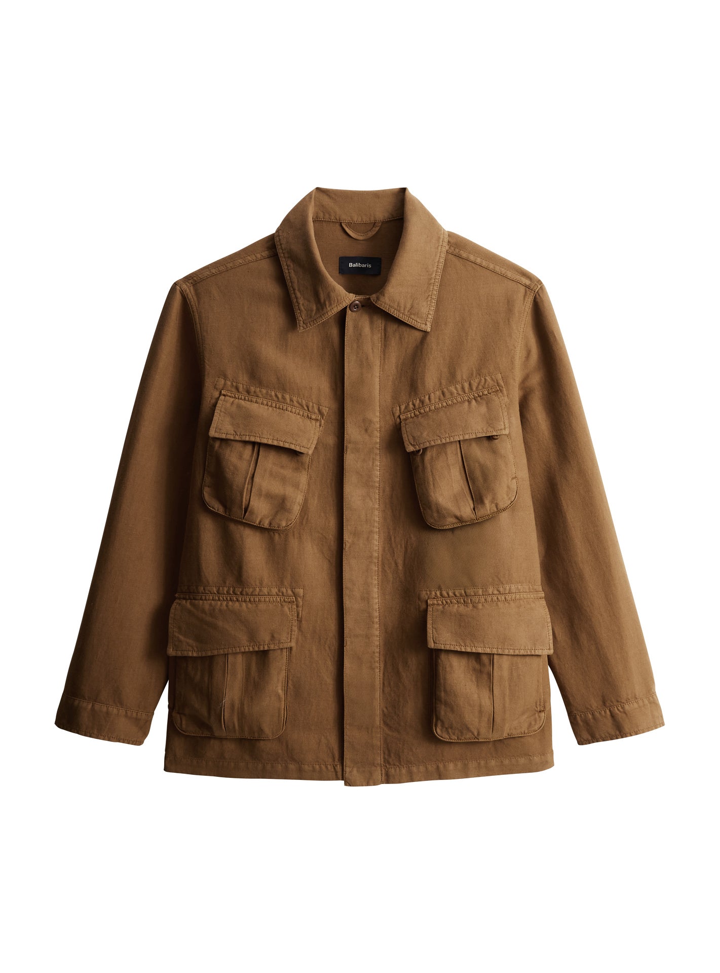 Blouson Aliocha Brun – Veste saharienne 60% lin 40% coton marron avec coupe droite et poches poitrine plaquées – packshot