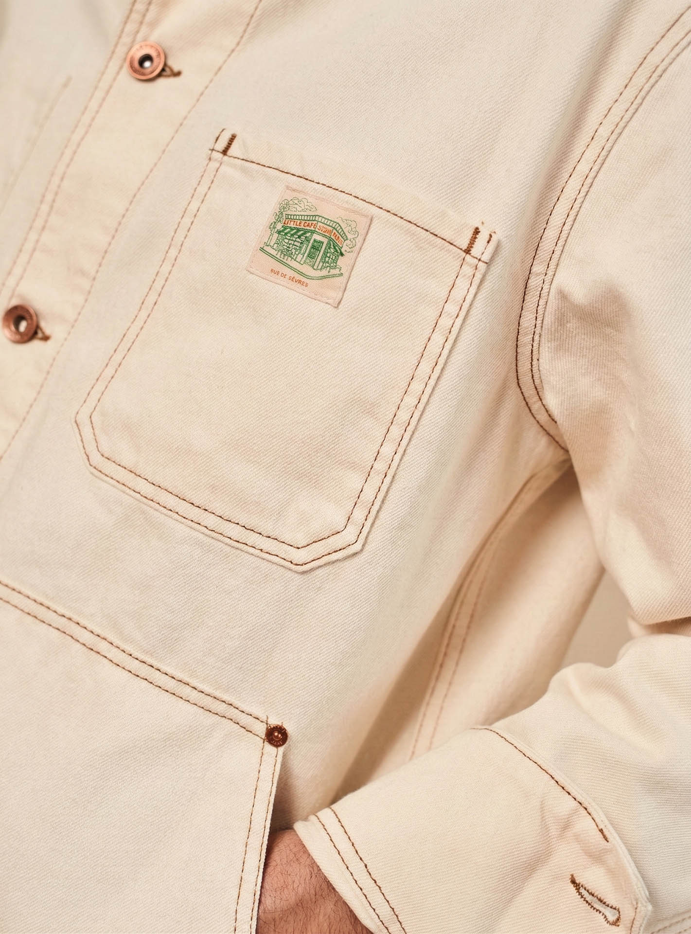 Blouson Mel Ecru - Veste de travail pour homme 100% coton écrue à poches - gros plan