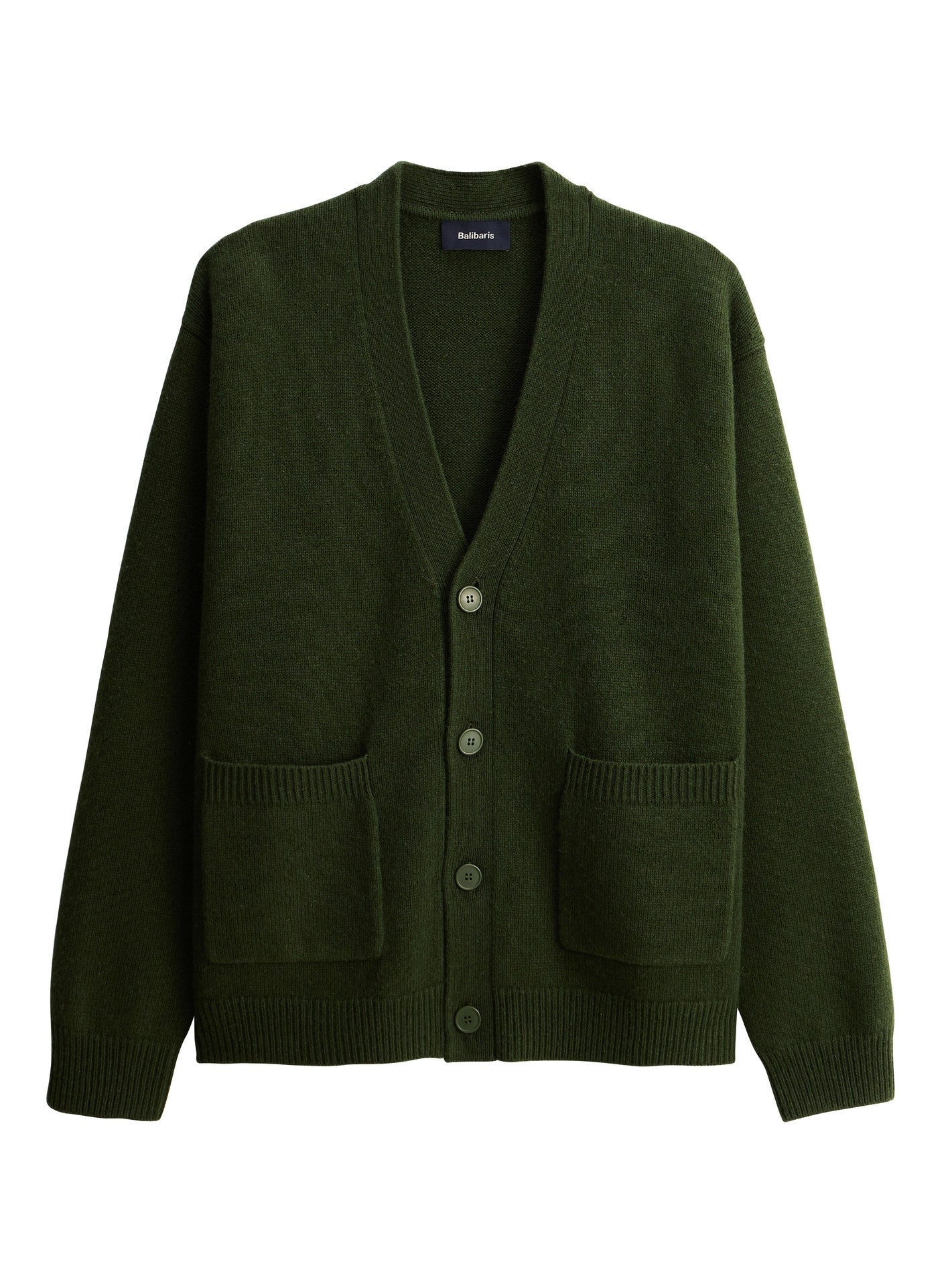 Cardigan Francis Avocat – Cardigan 100% laine vert avec col V et point jersey – packshot