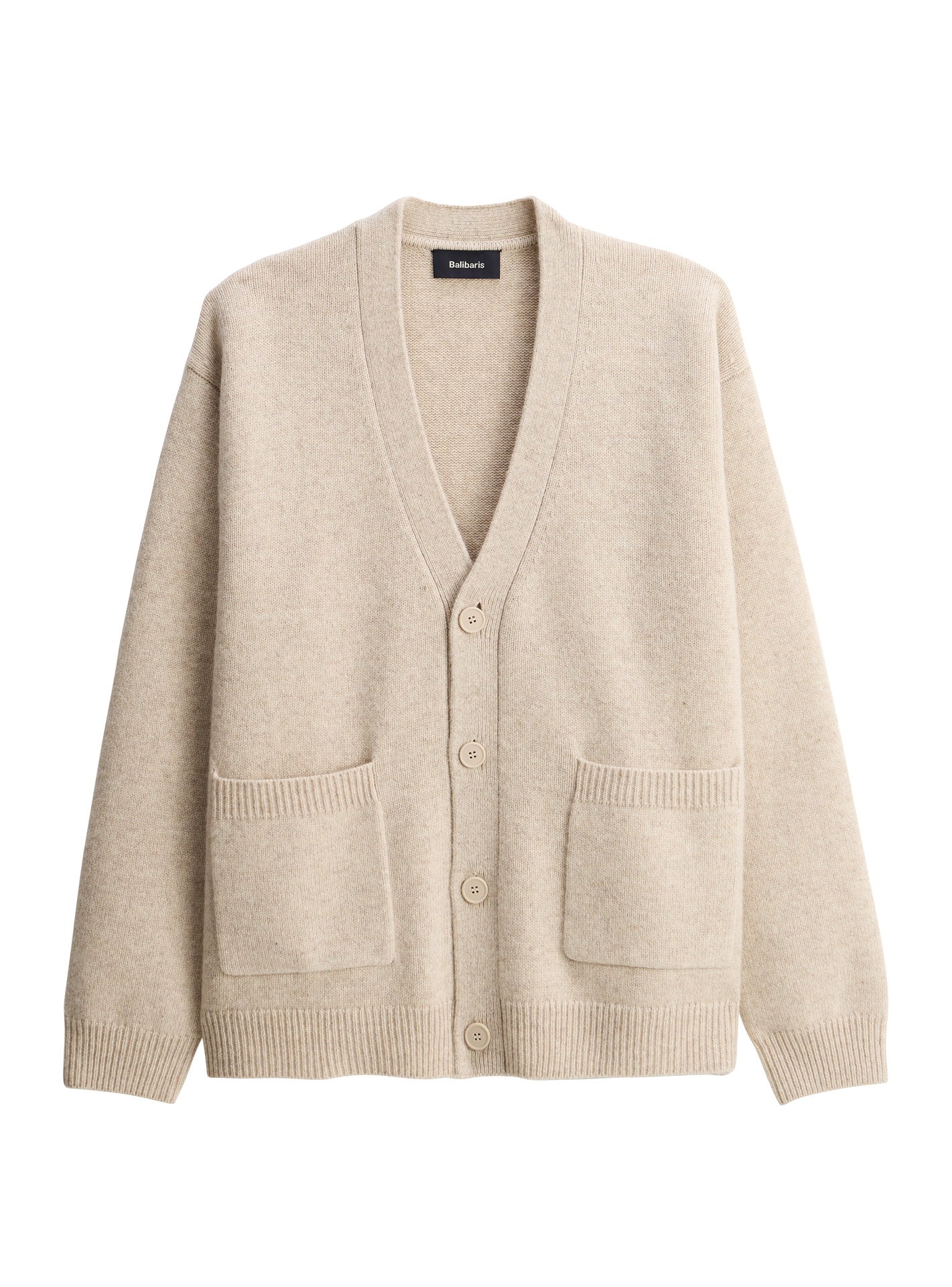 Cardigan Francis Seigle – Cardigan 100% laine beige avec col V et point jersey – packshot