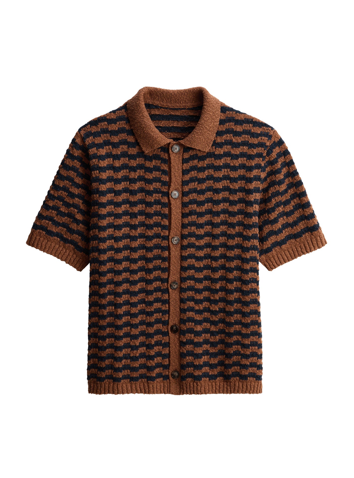 Cardigan Howard Navy/Pumpkin – Cardigan 70% coton 30% lin orange et bleu marine gilet à manches courtes avec motif à rayures - packshot
