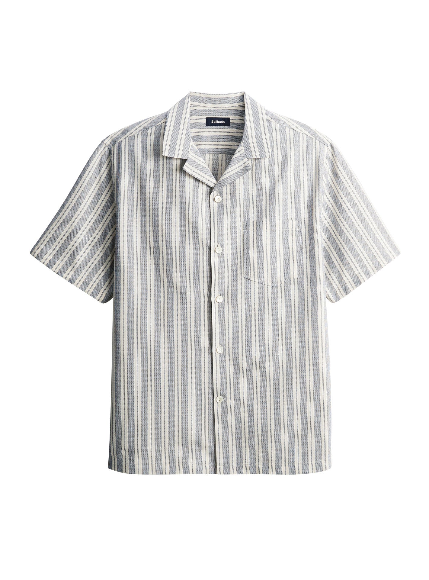 Chemise Harry Ecru/Océan – Chemise 100% coton à rayures bleues et blanches avec manches courtes et coupe ample – packshot