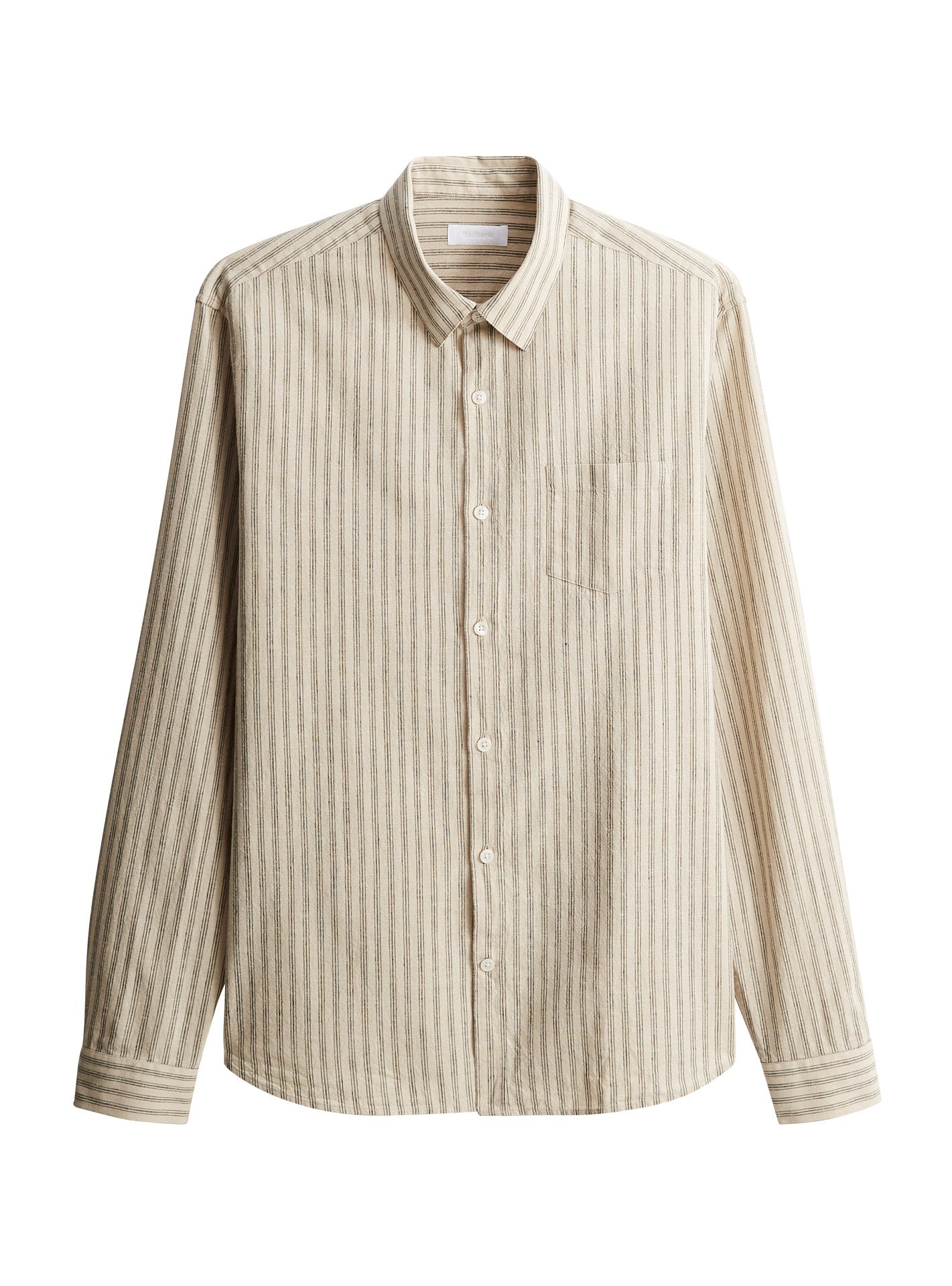 Chemise Soho Ecru et Navy – 70% coton 30% lin bleu marine et écru à rayures et petite poche plaquées - packshot