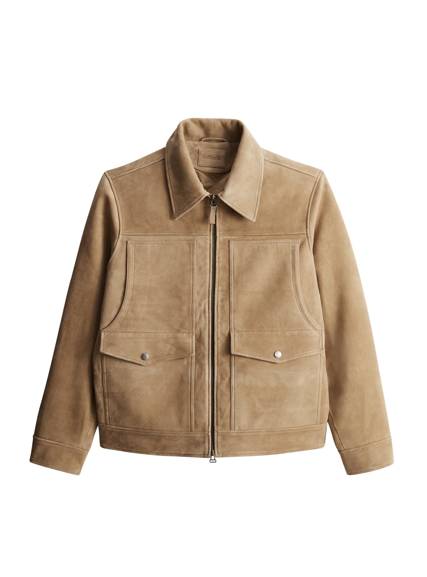 Cuir Maxwell Osier – Blouson 100% cuir de chèvre velours beige avec poche plaquées et poignets boutonnés - packshot