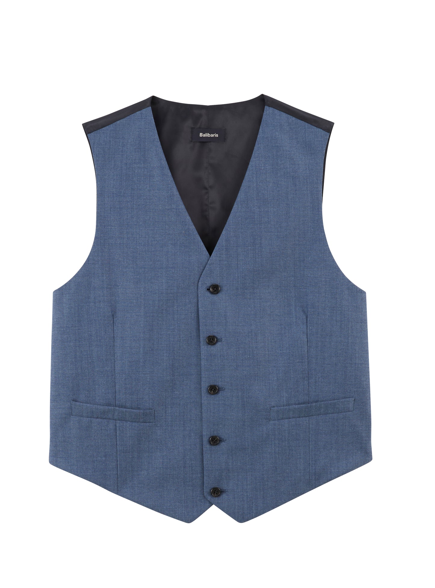 Gilet de costume Gekko Blue Melanged – Gilet 100% laine vierge d'origine italienne bleu avec fermeture boutonnée et poches simples - packshot