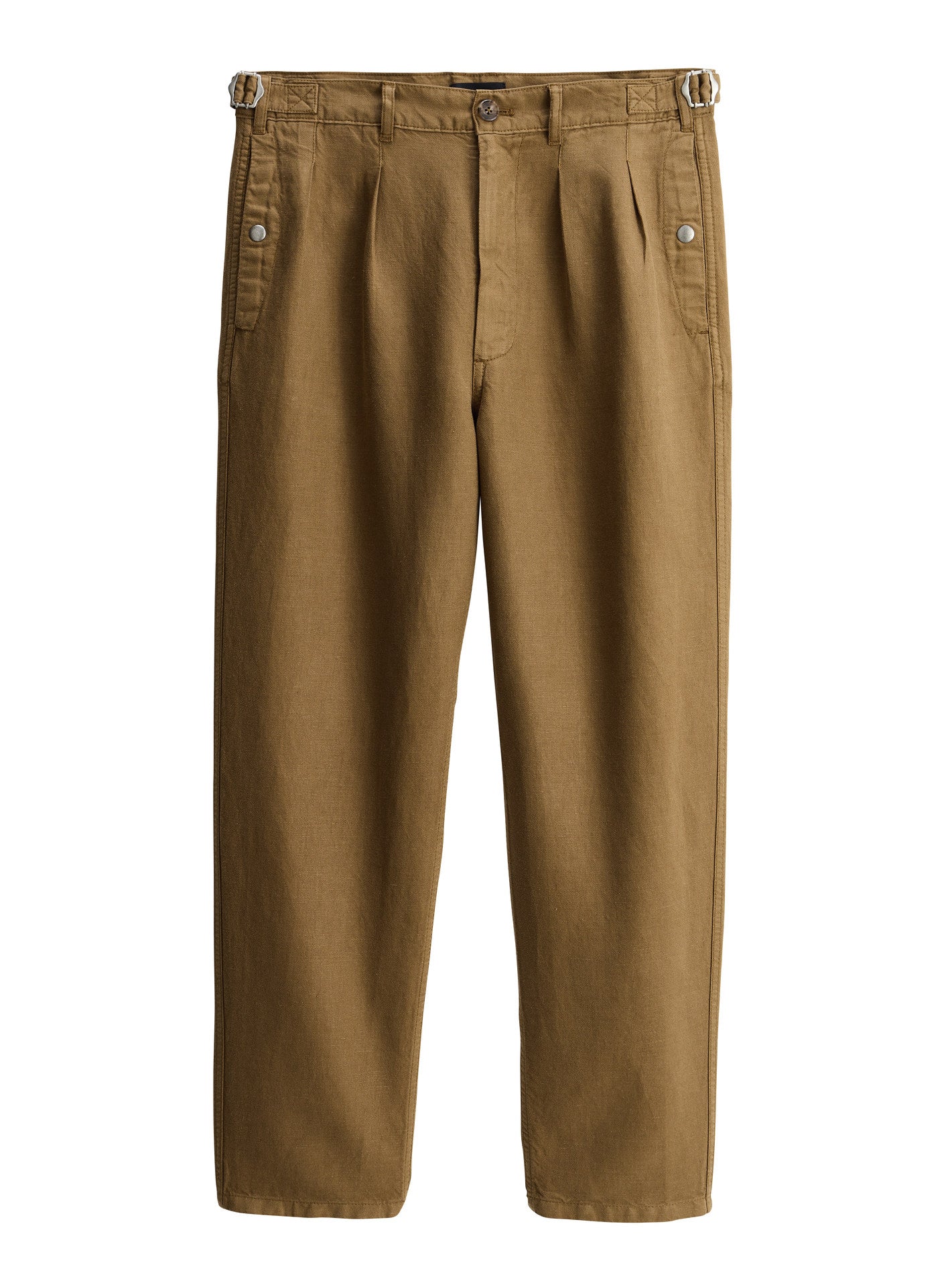 Pantalon Raoul Brun – Pantalon 60% lin 40% coton marron avec poches italiennes et coupe droite - packshot
