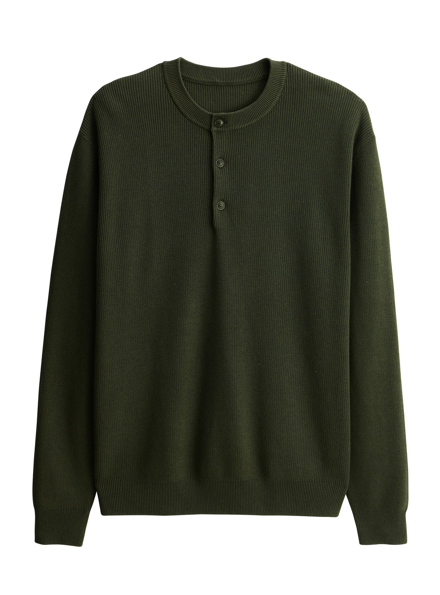 Pull Luka Avocat– Pull 100% coton vert foncé avec col boutons et maille fine - packshot