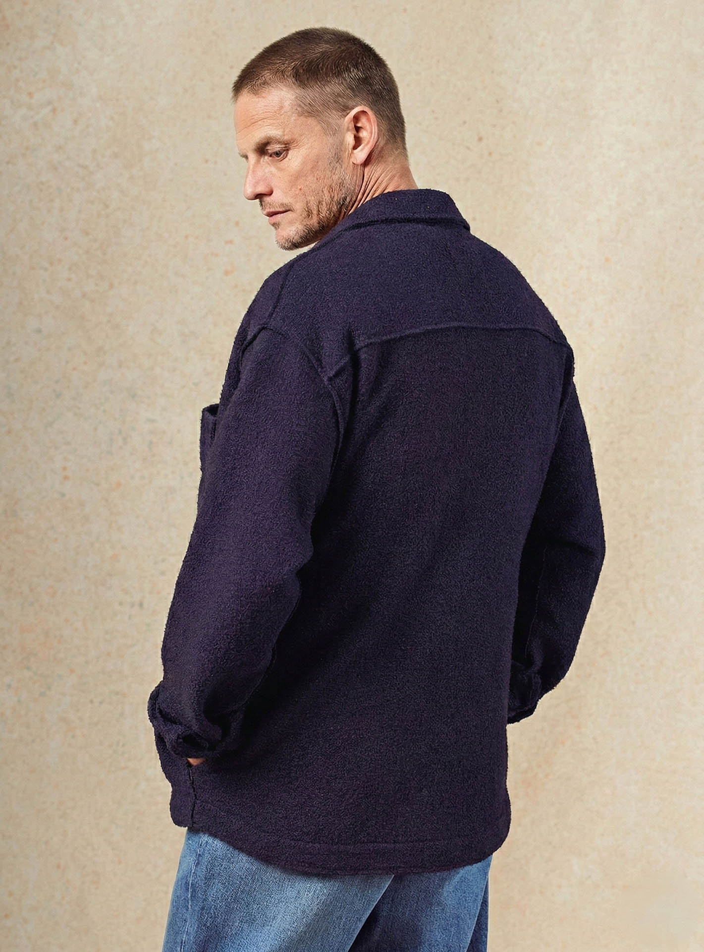 Blouson Iena Navy - blouson pour homme 100% laine bleu marine boutonné - plan de dos