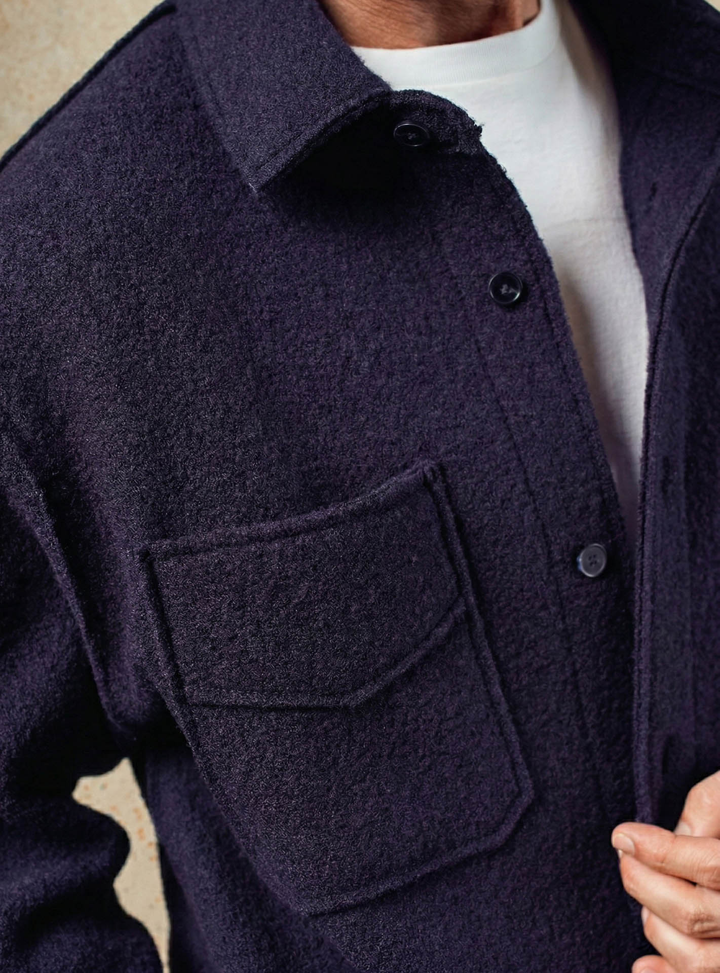 Blouson Iena Navy - blouson pour homme 100% laine bleu marine boutonné - gros plan