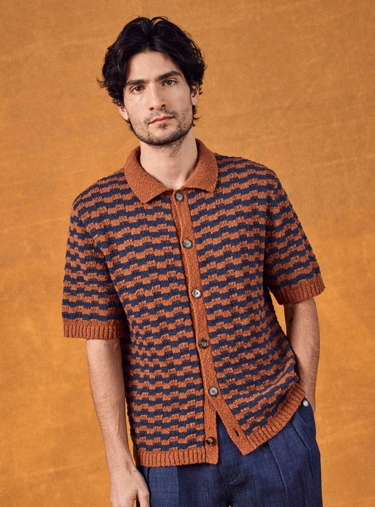 Navy/Pumpkin Howard Cardigan-1