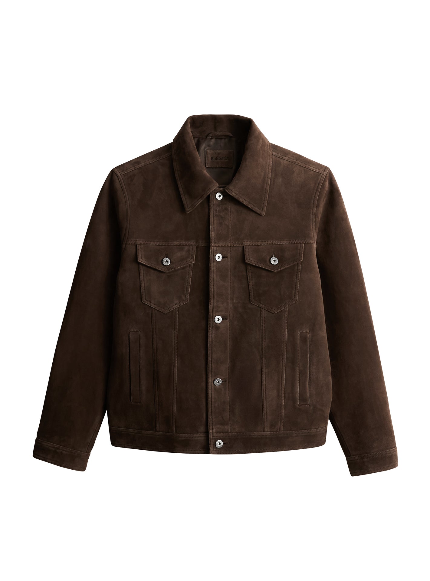 Cuir Marlow Brown –  Veste 100% cuir de chèvre velours marron avec boutons métalliques et deux poches potrine plaques - packshot