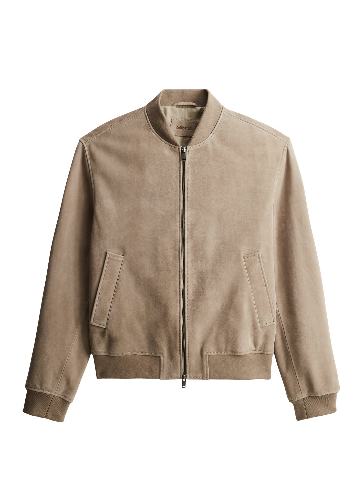 Cuir Nestor Bitume –  Blouson 100% cuir de chèvre velours beige avec coupe bomber et zip métallique - packshot
