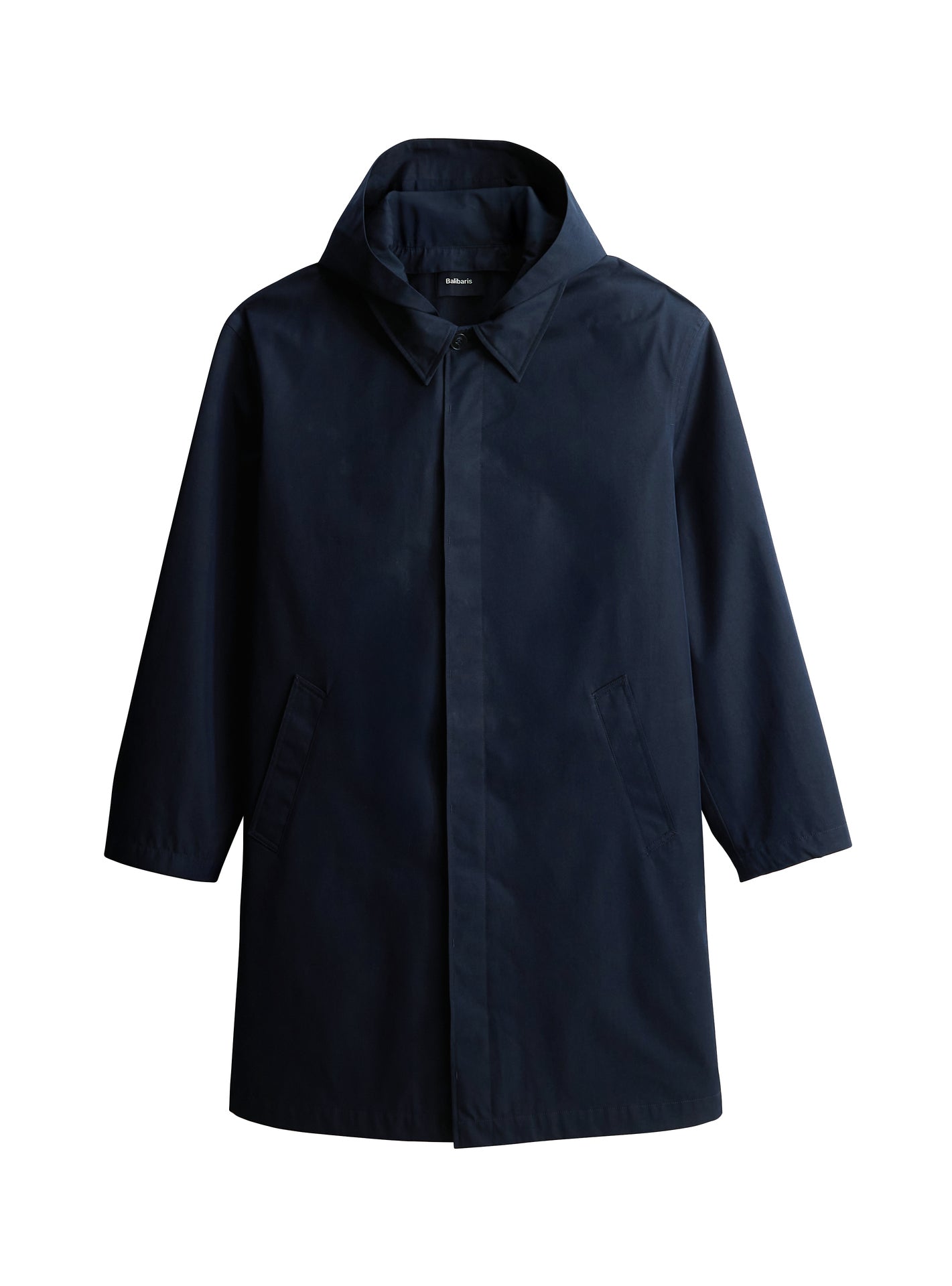 Imperméable Hadrien Navy –  Imperméable 72% coton 27% nylon bleu marine trench coat avec capuche et col chemise - packshot