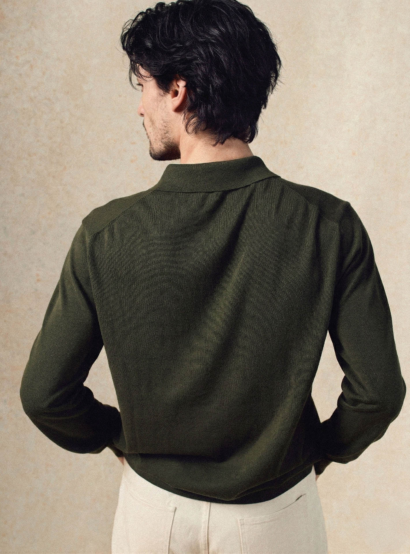 Pull Benjamin Avocat –  Pull 100% coton vert avec col polo  et maille fine – plan taille