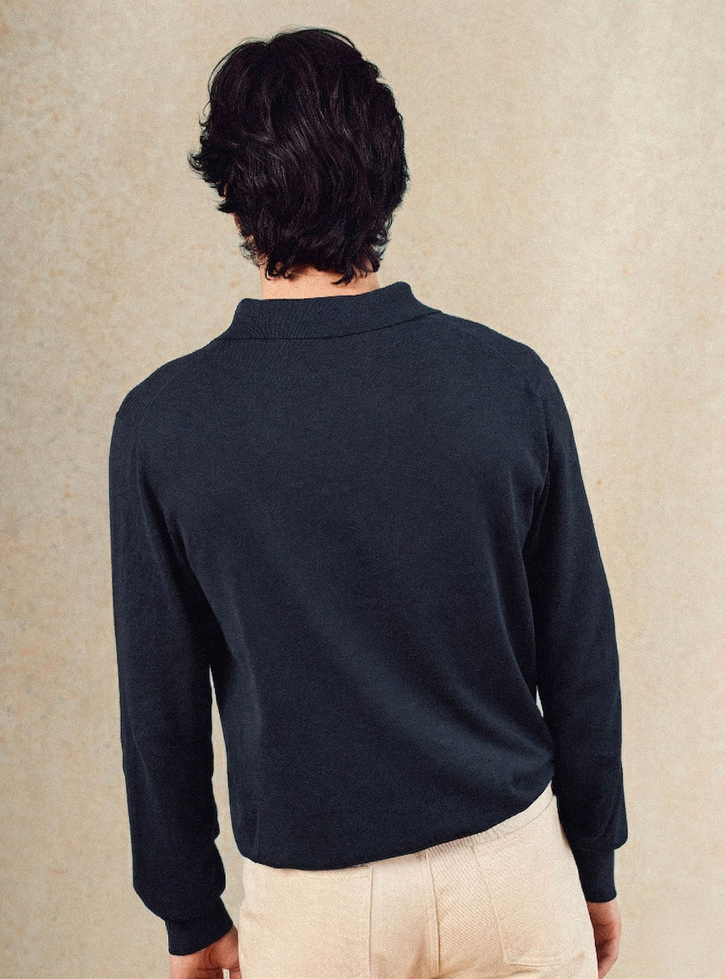 Pull Benjamin Navy –  Pull 100% coton bleu marine avec col polo  et maille fine – plan taille
