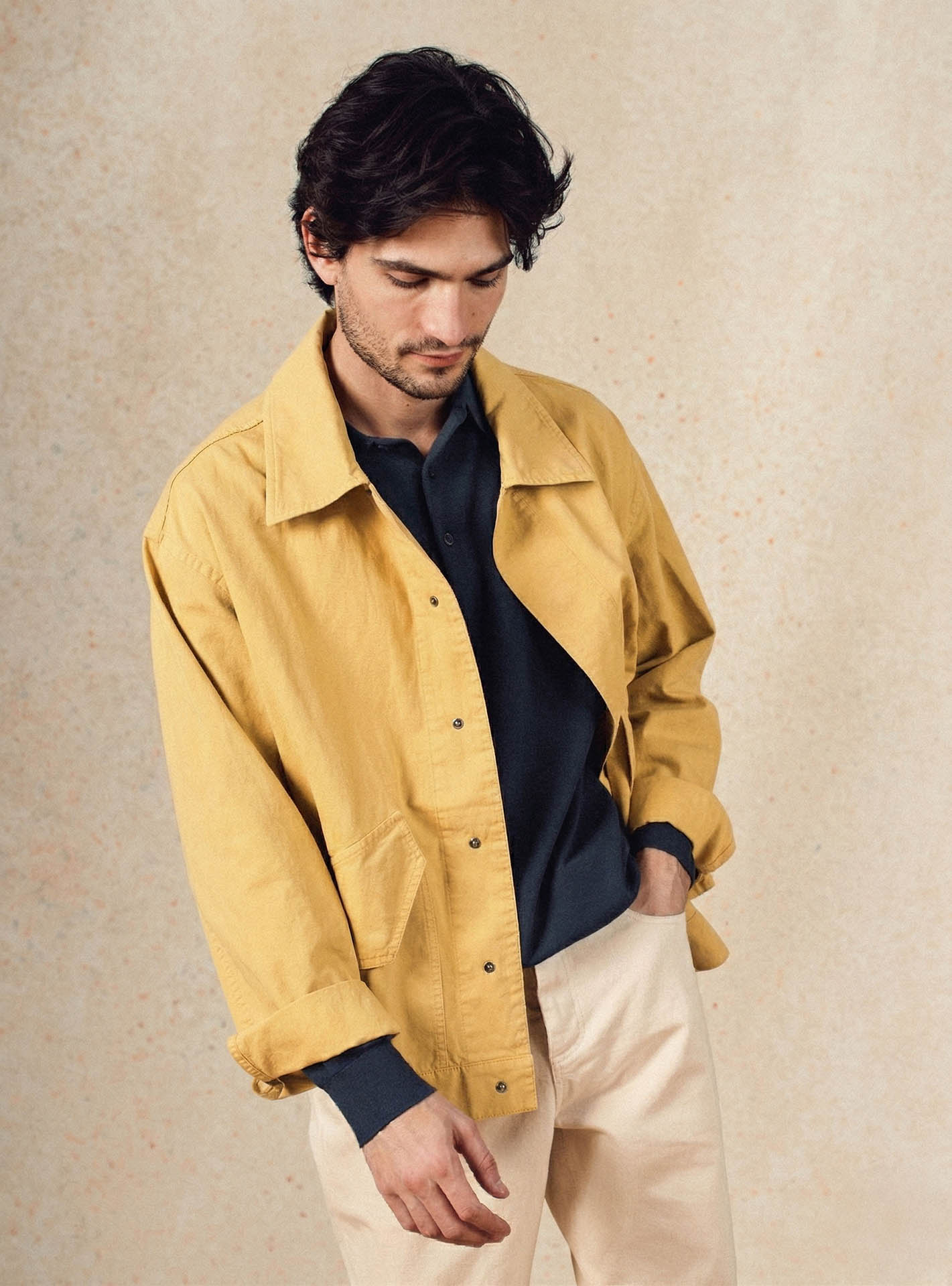 Pull Benjamin Navy –  Pull 100% coton bleu marine avec col polo  et maille fine – plan taille