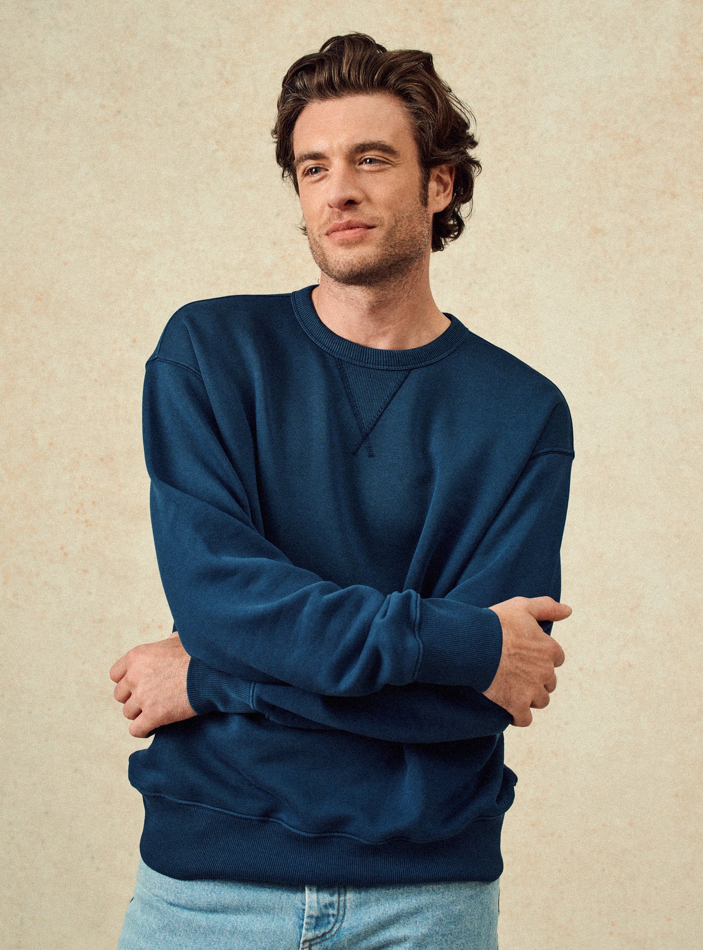 Sweat Eden Océan – Sweat 100% coton organique bleu avec col rond et col rond - plan taille 