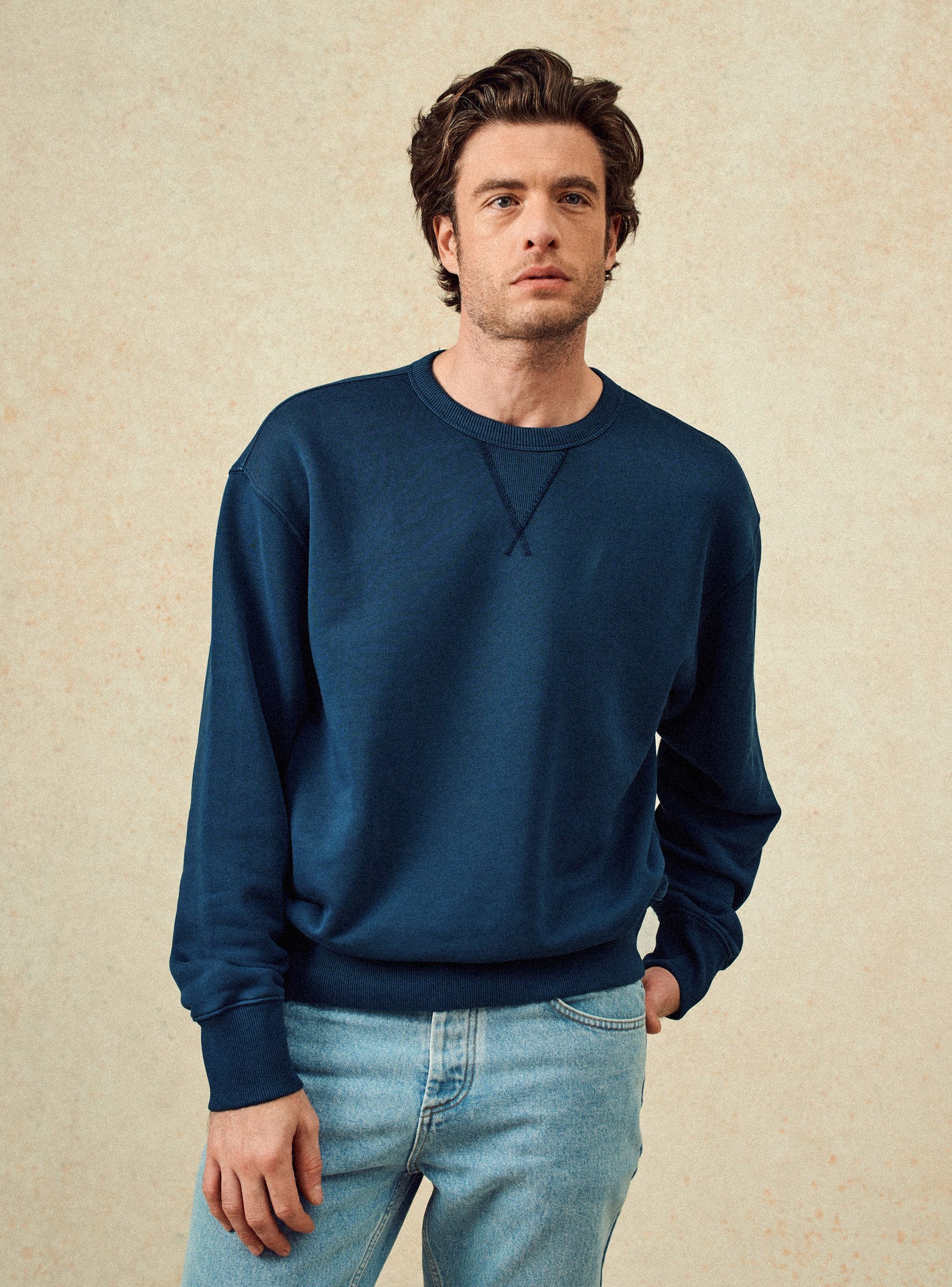 Sweat Eden Océan – Sweat 100% coton organique bleu avec col rond et col rond - plan taille