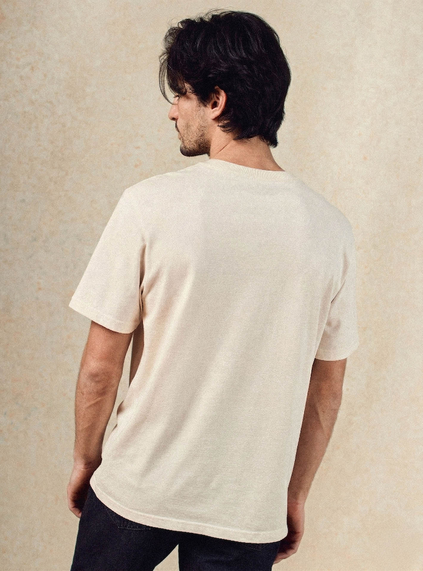T-shirt Mitch Crème – T-shirt 100% coton beige avec manches courtes et col rond - plan taille