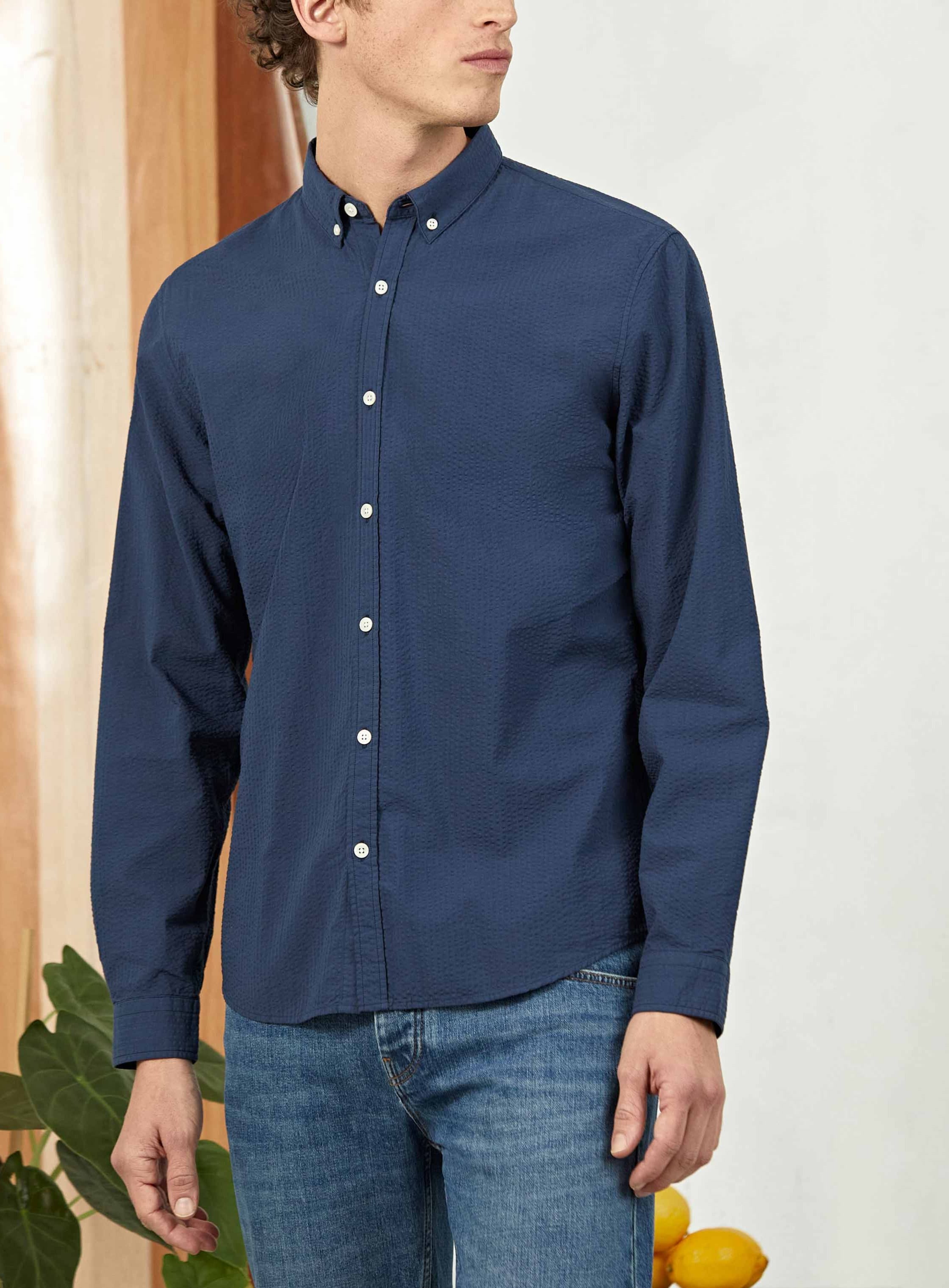 Chemise College Seersucker Embruns-5